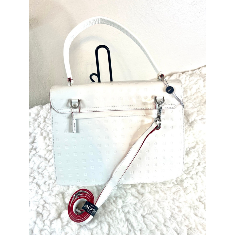 Arcadia White Patent Leather Crossbody Shoulder Bag Purse Large - Picture 4 of 12